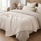 Checkered Knit Throw Blanket with Ribbed Edges - product view 5