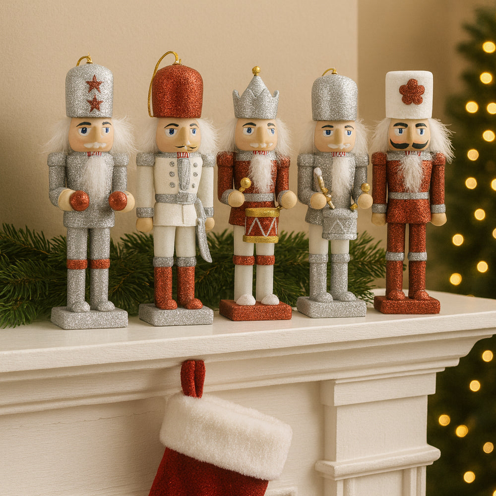 Wooden Nutcracker Christmas Figurines, Set of 5