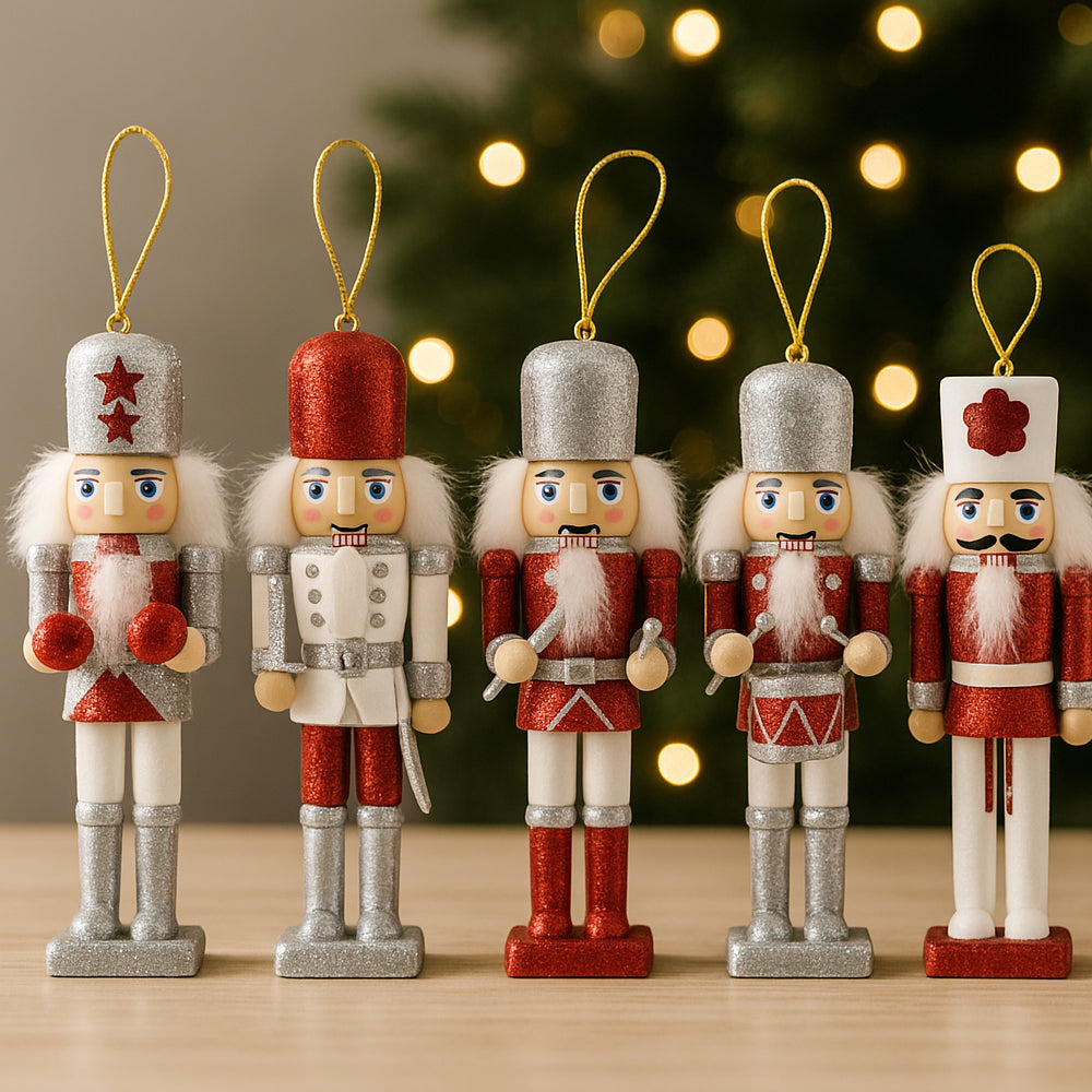 Wooden Nutcracker Christmas Figurines, Set of 5