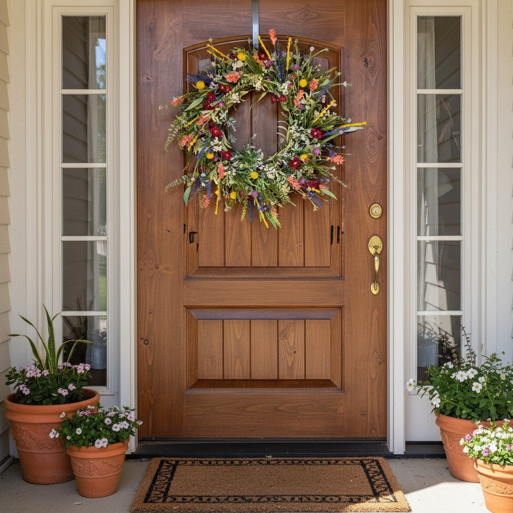 Spring Floral Door Wreath with Artificial Flowers — product view 1
