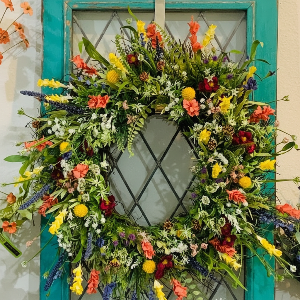 Spring Floral Door Wreath with Artificial Flowers — product view 3