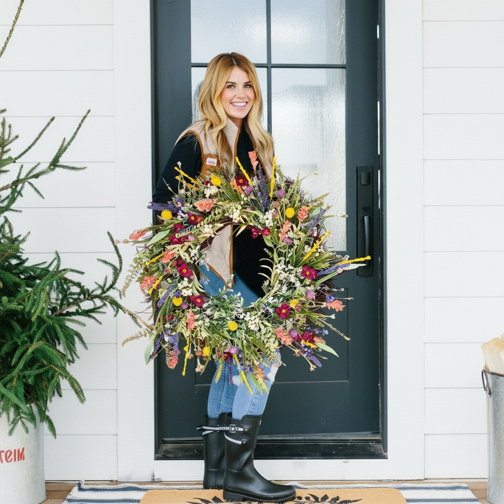 Spring Floral Door Wreath with Artificial Flowers — product view 4