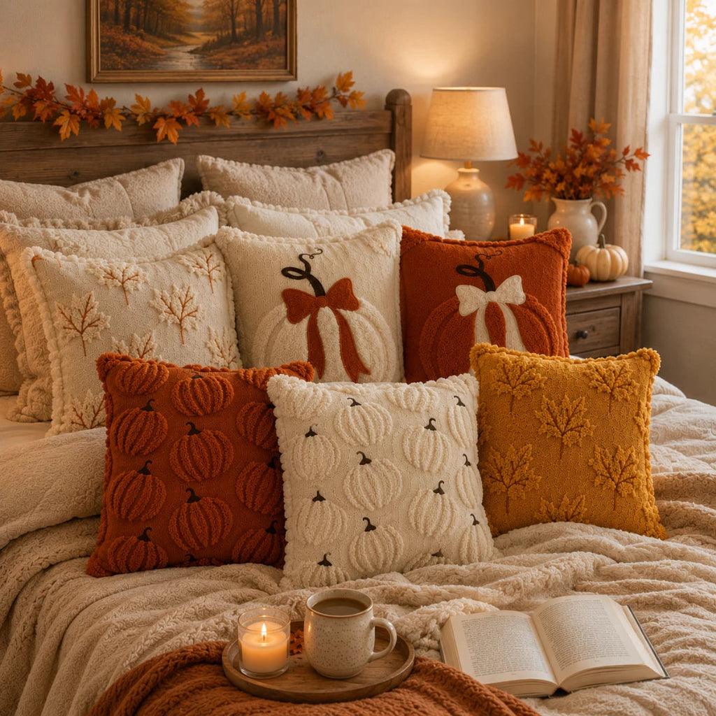 Tufted Pumpkin Cushion Cover, Chenille Autumn Décor, 45 cm - product view 19