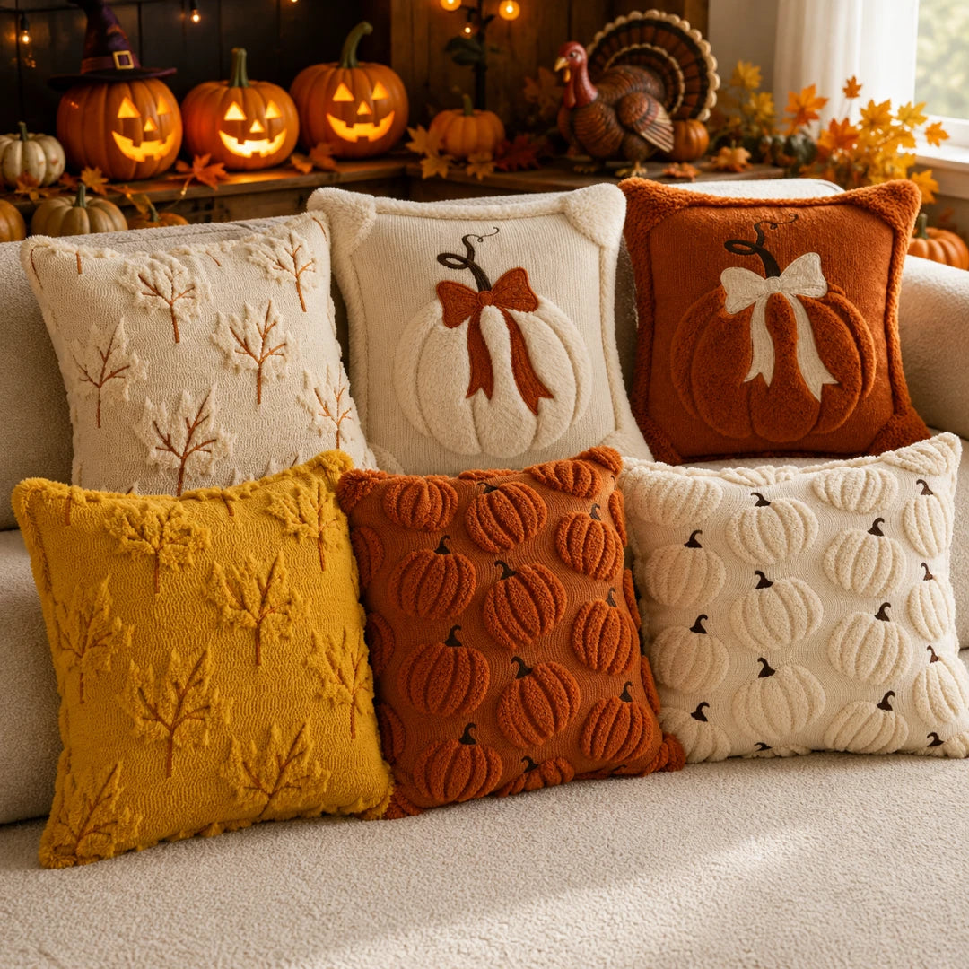 Tufted Pumpkin Cushion Cover, Chenille Autumn Décor, 45 cm - product view 16