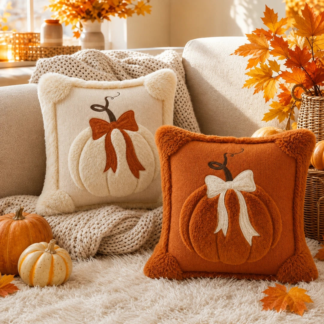 Tufted Pumpkin Cushion Cover, Chenille Autumn Décor, 45 cm - product view 17