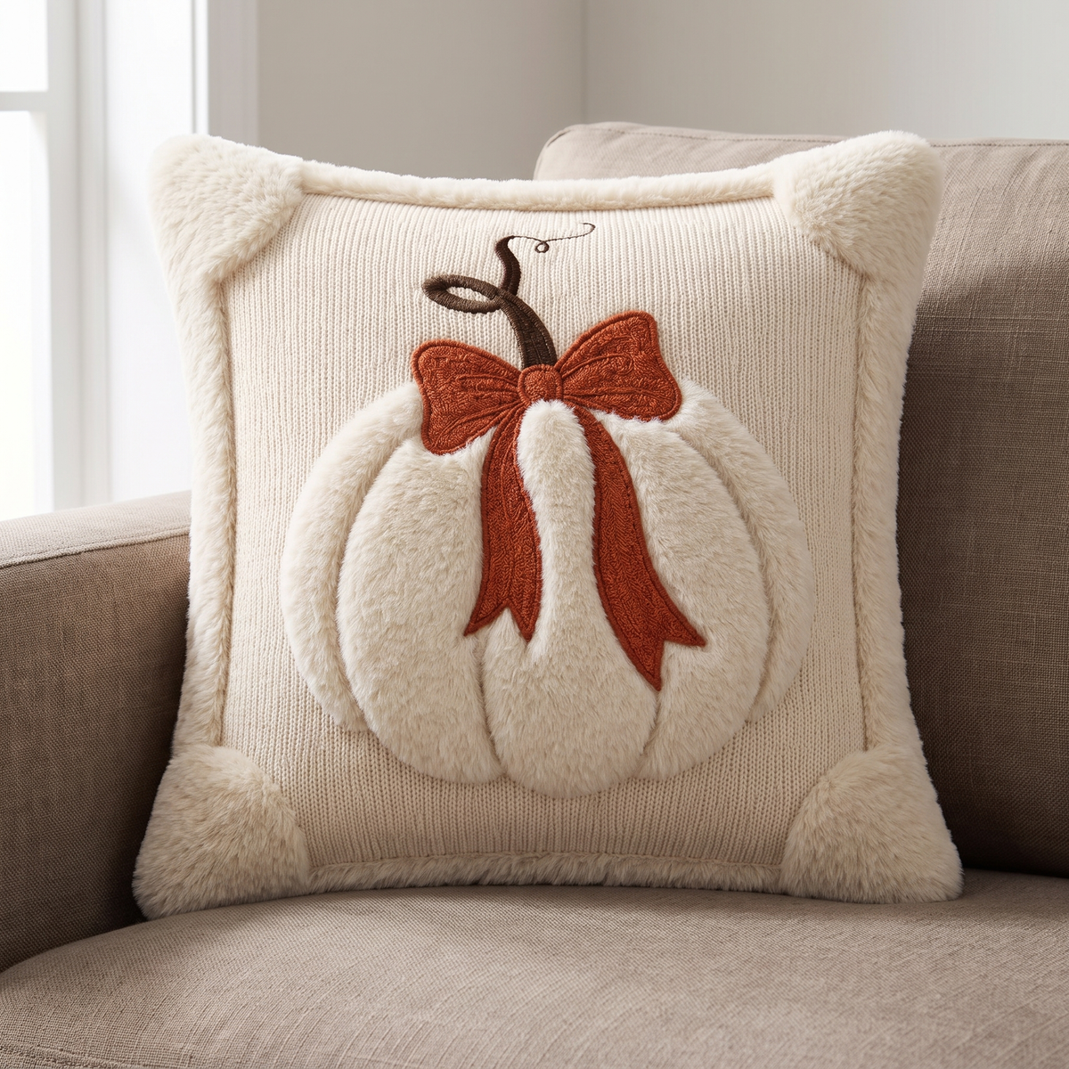 Tufted Pumpkin Cushion Cover, Chenille Autumn Décor, 45 cm - product view 1
