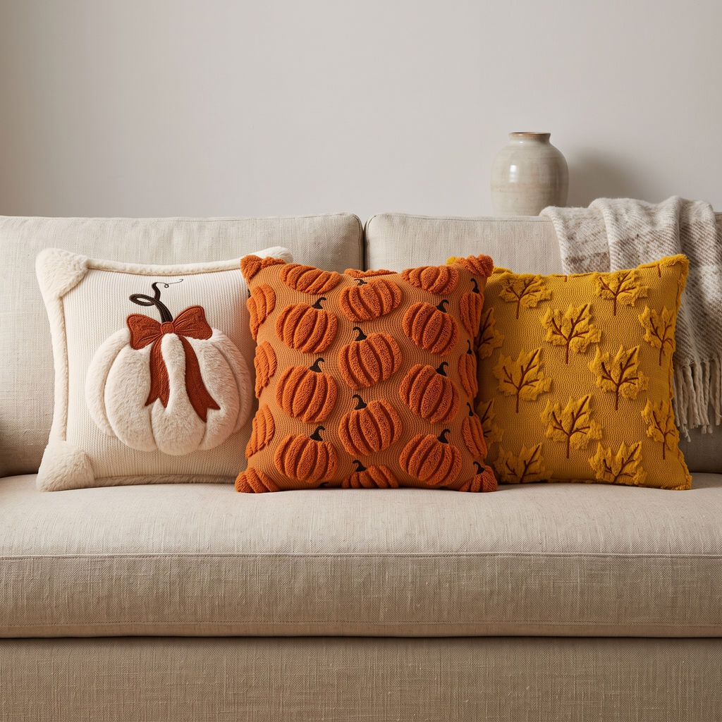 Tufted Pumpkin Cushion Cover, Chenille Autumn Décor, 45 cm - product view 3