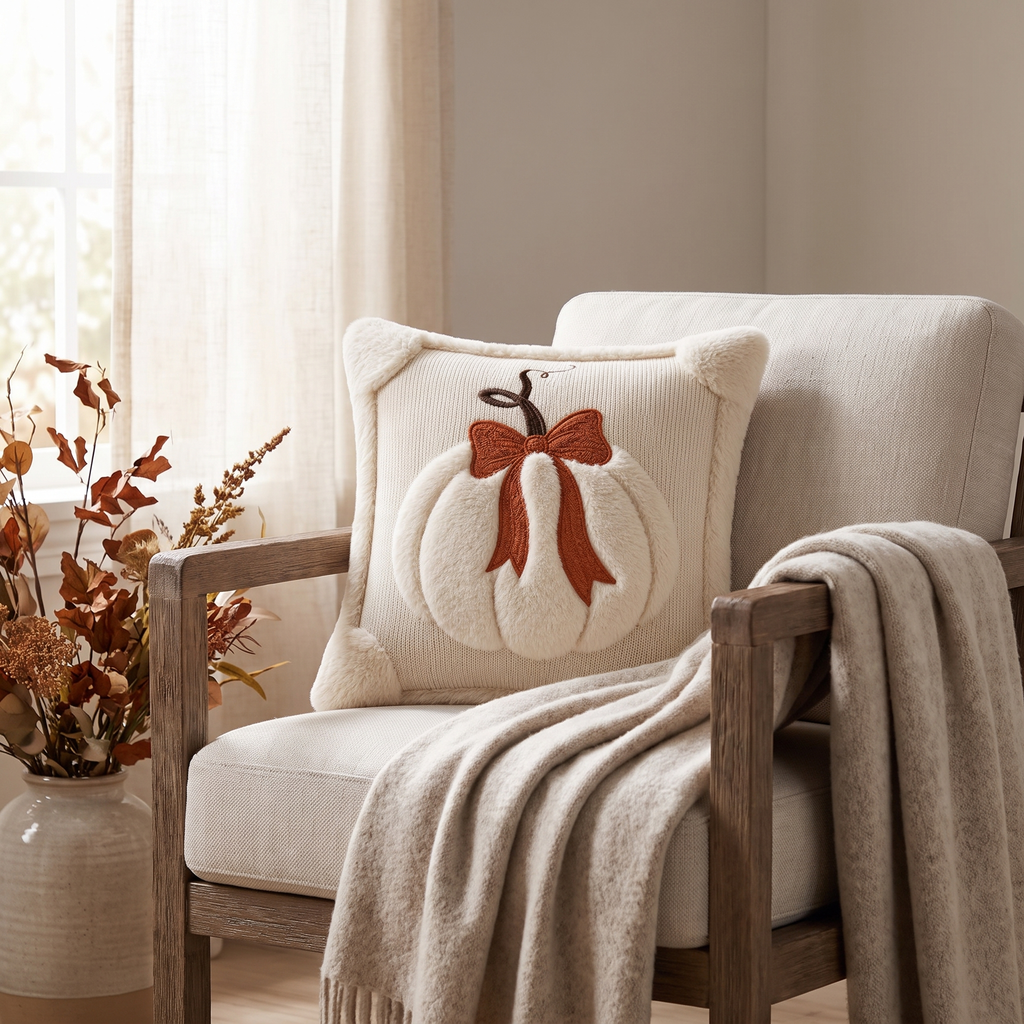 Tufted Pumpkin Cushion Cover, Chenille Autumn Décor, 45 cm - product view 4