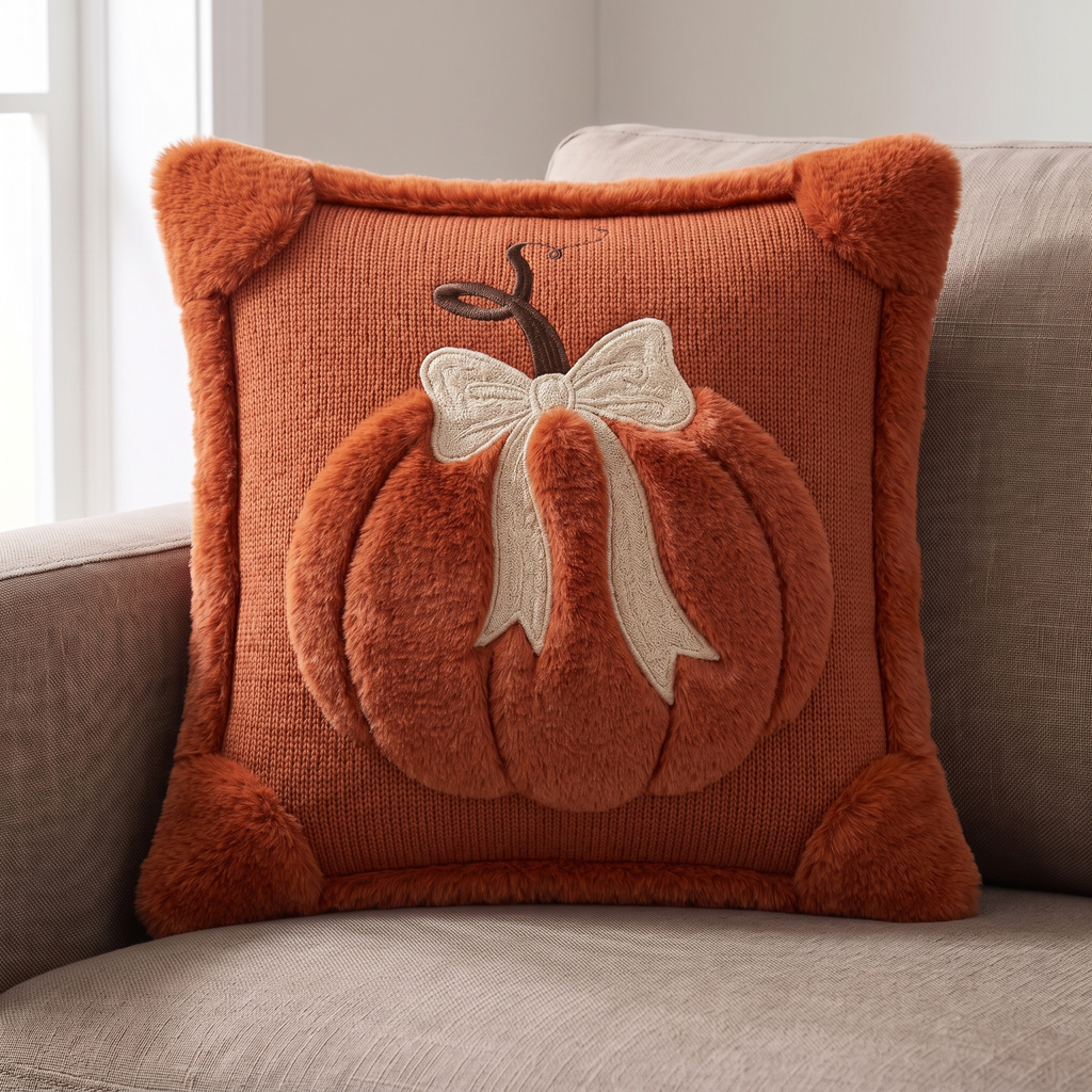 Tufted Pumpkin Cushion Cover, Chenille Autumn Décor, 45 cm - product view 7