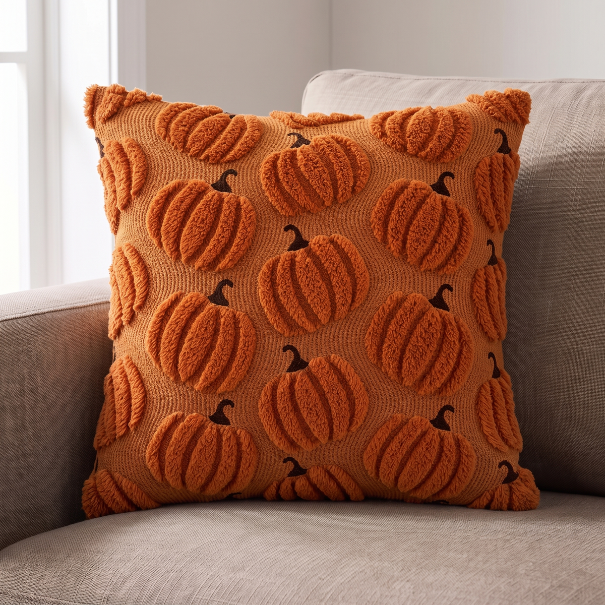 Tufted Pumpkin Cushion Cover, Chenille Autumn Décor, 45 cm - product view 8